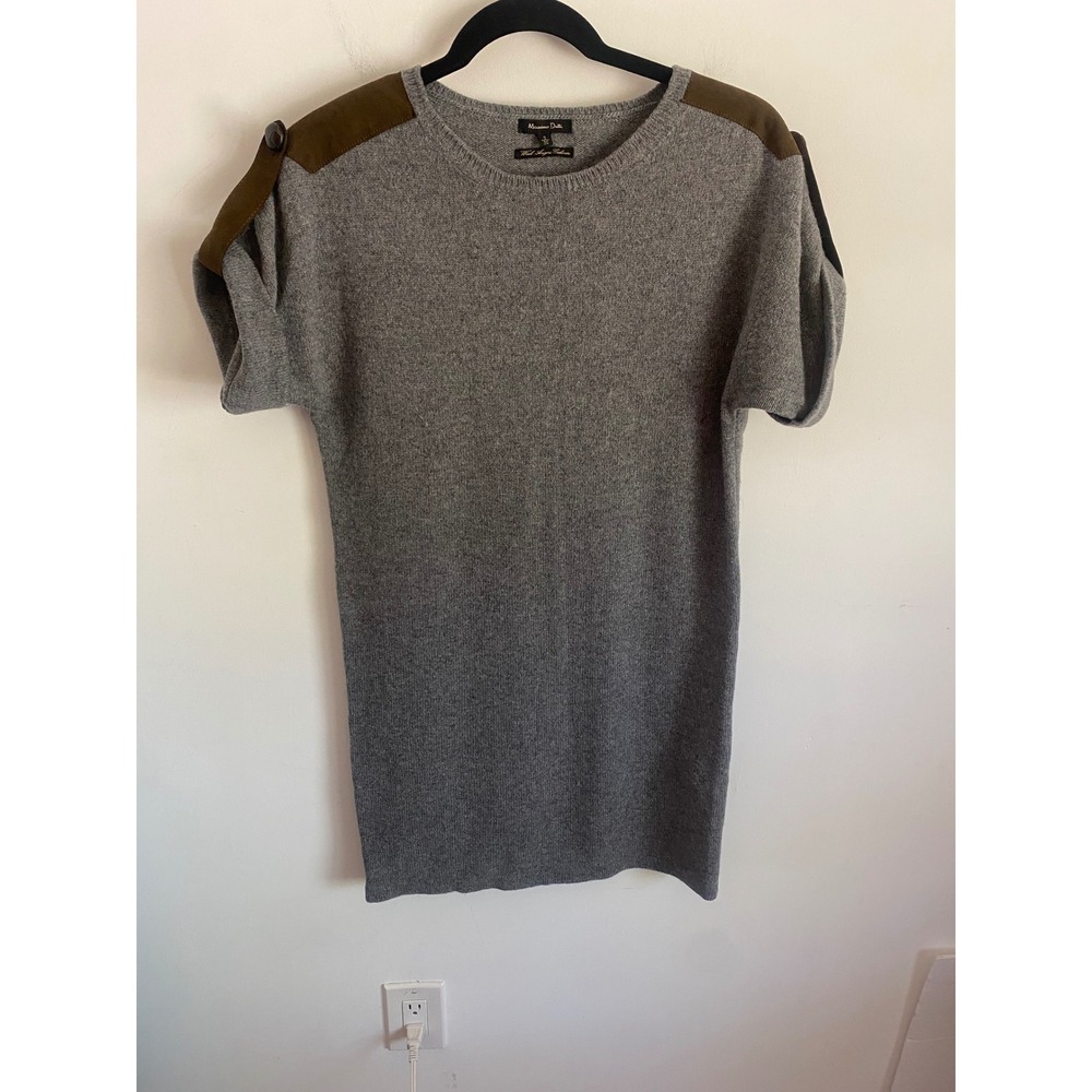 Massimo Dutti Gray Knit Dress with Olive Shoulder Panels